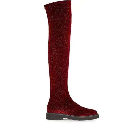 Giuseppe Zanotti Shoes - Giuseppe Zanotti Adrienne Bordeaux Velvet OTK Boots EU 34 US 4 Red Designer NWB
